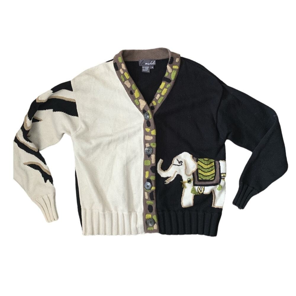Vintage Lisa Nichols Earth Tone Elephant Cardigan Sweater-M